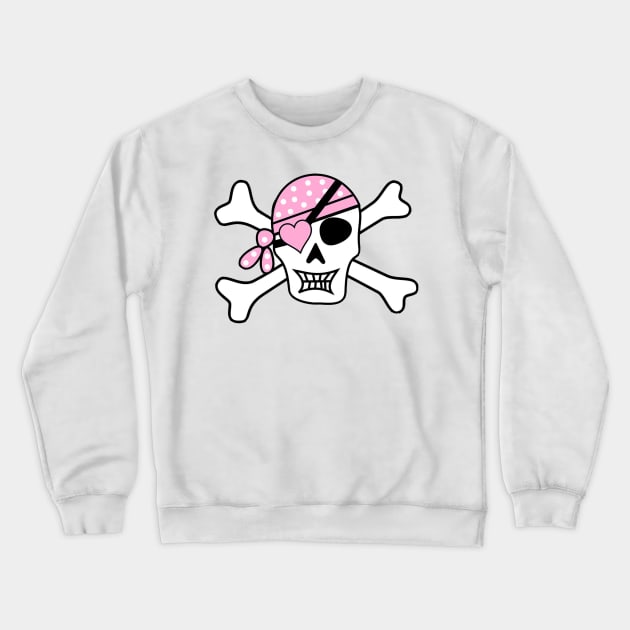 Pink Bandana Pirate Skull And Crossbones Black Jack Jolly Roger Crewneck Sweatshirt by fanidi